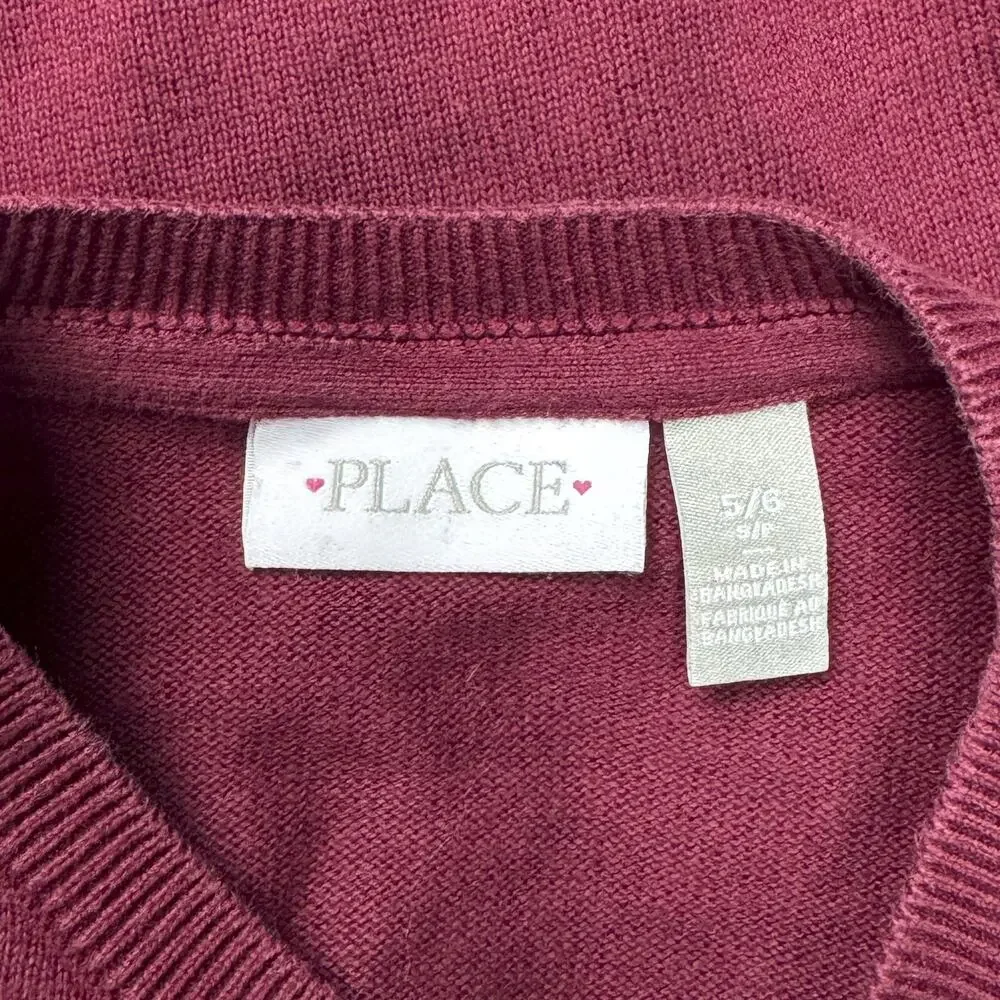 Childrens Place Girls Cardigan Sweater Size 5/6 Burgundy School Uniform Cotton